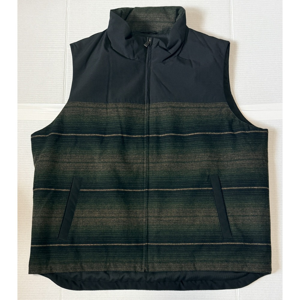 PENDLETON - Men's Wool Blend Insulated Full Zip‎ Vest - Green Black Striped - XL